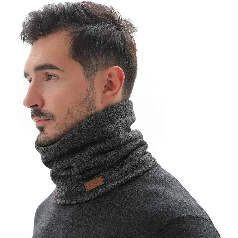 Men's Grey Red Winter Ski Neck Gaiter Face Scarf Fleece Lined Windproof Scarves